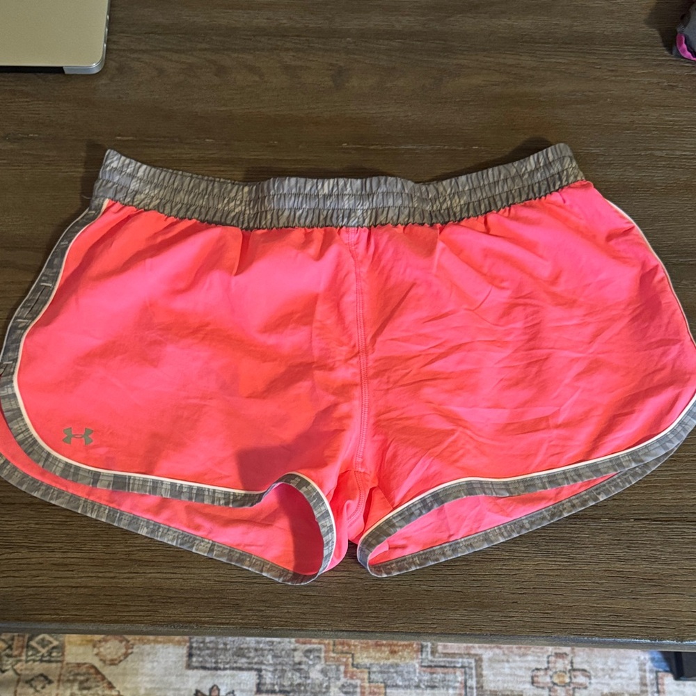 Under Armour Women's Neon Pink and Gray Athletic Shorts